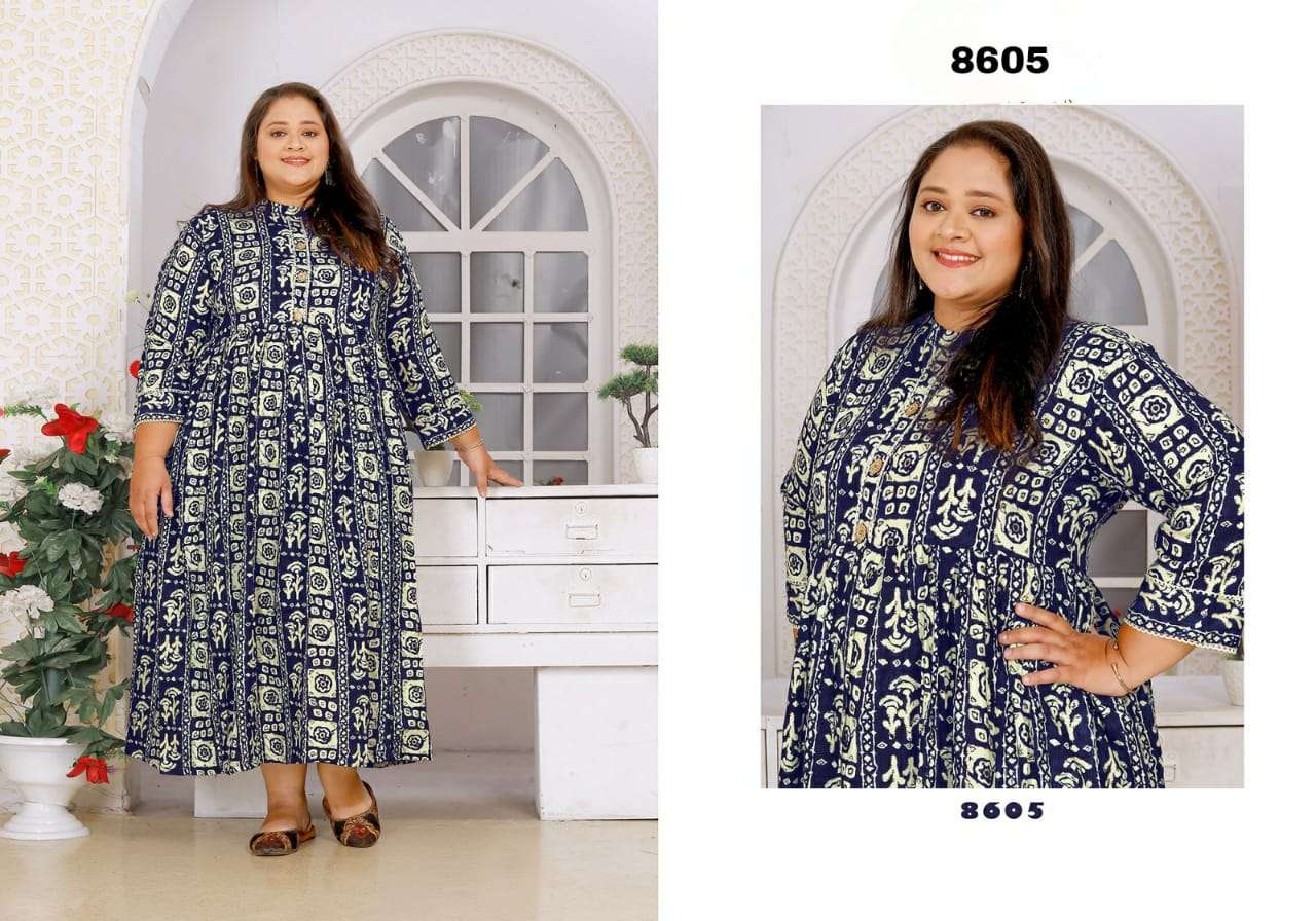 BIG SIZE VOL 2 PREMIUM RIYON EXPORT QUALITY LONG KURTI BY S3FOREVER BRAND 8605